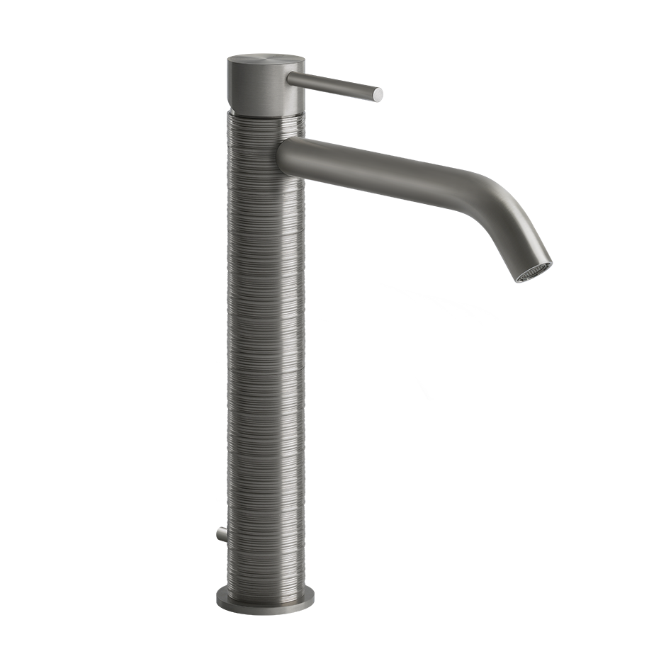 TRAME Miscelatore Lavabo alto bocca lunga con scarico con flessibili di collegamento - STEEL BRUSHED